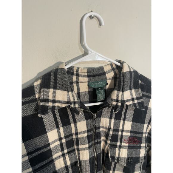Lauren Ralph Lauren Women’s Full Zip Black White Plaid Shirt Jacket Size L - Picture 3 of 9